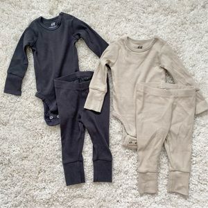 H&M Organic Cotton Ribbed 2pk Neutral Baby Pant Set
